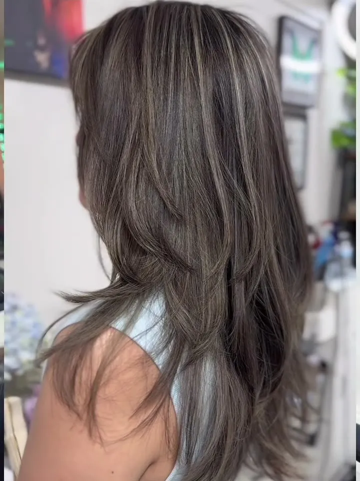 Ash highlights with wispy bangs