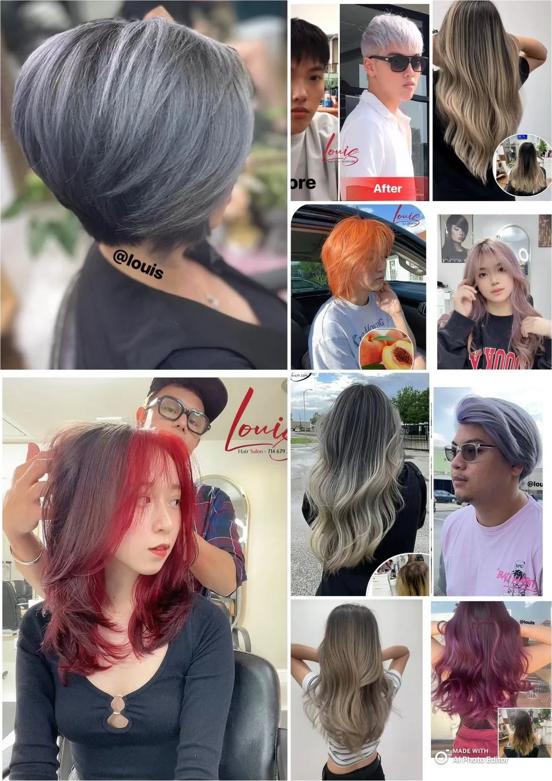 Silver bob, red peekaboo color and ash ombré