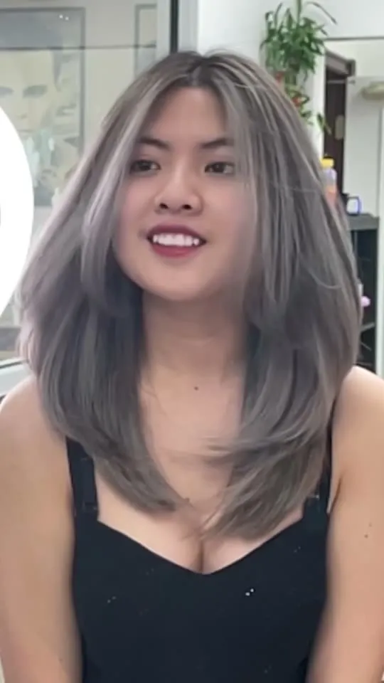 Ash grey face-framing layers
